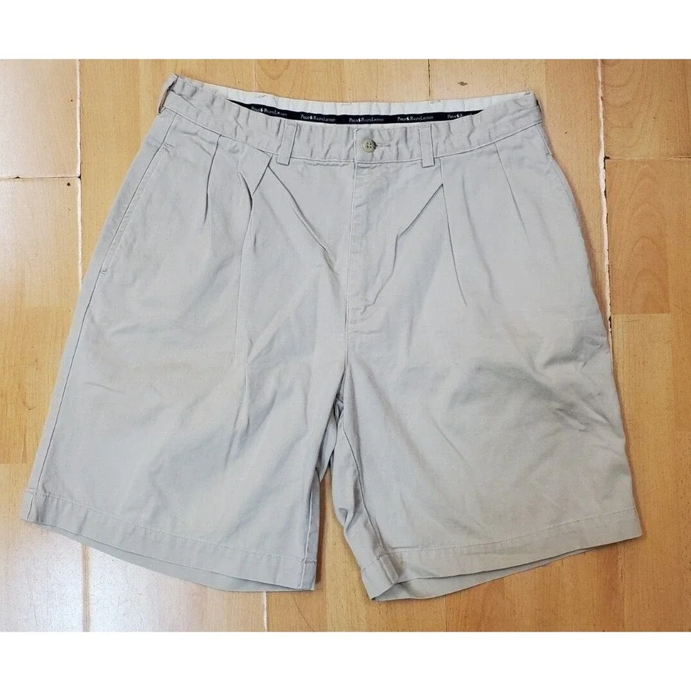 Polo Ralph Lauren Chino Shorts Men's 34 Beige Golf Casual Preppy Pleated‎ 8.5